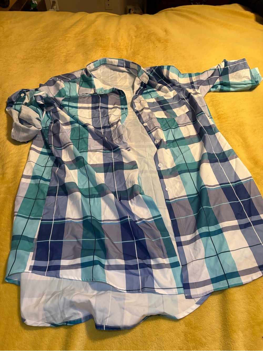 SHEIN Blue & Teal Plaid Button-Down Shirt